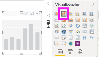 Screenshot del riquadro Visualizzazioni e di un istogramma in pila vuoto.