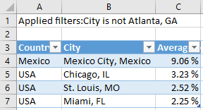 Screenshot dell'output di Excel.