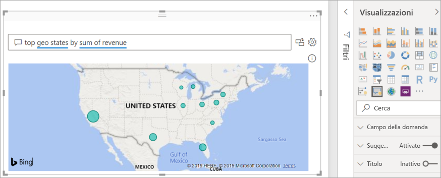 Screenshot che mostra la mappa visiva D&R creata da Power BI per visualizzare i dati.