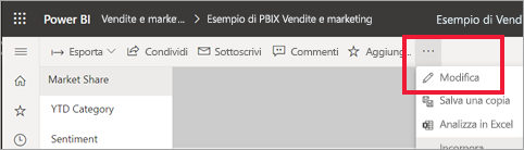 Screenshot che mostra la barra dei menu con l'opzione Modifica.