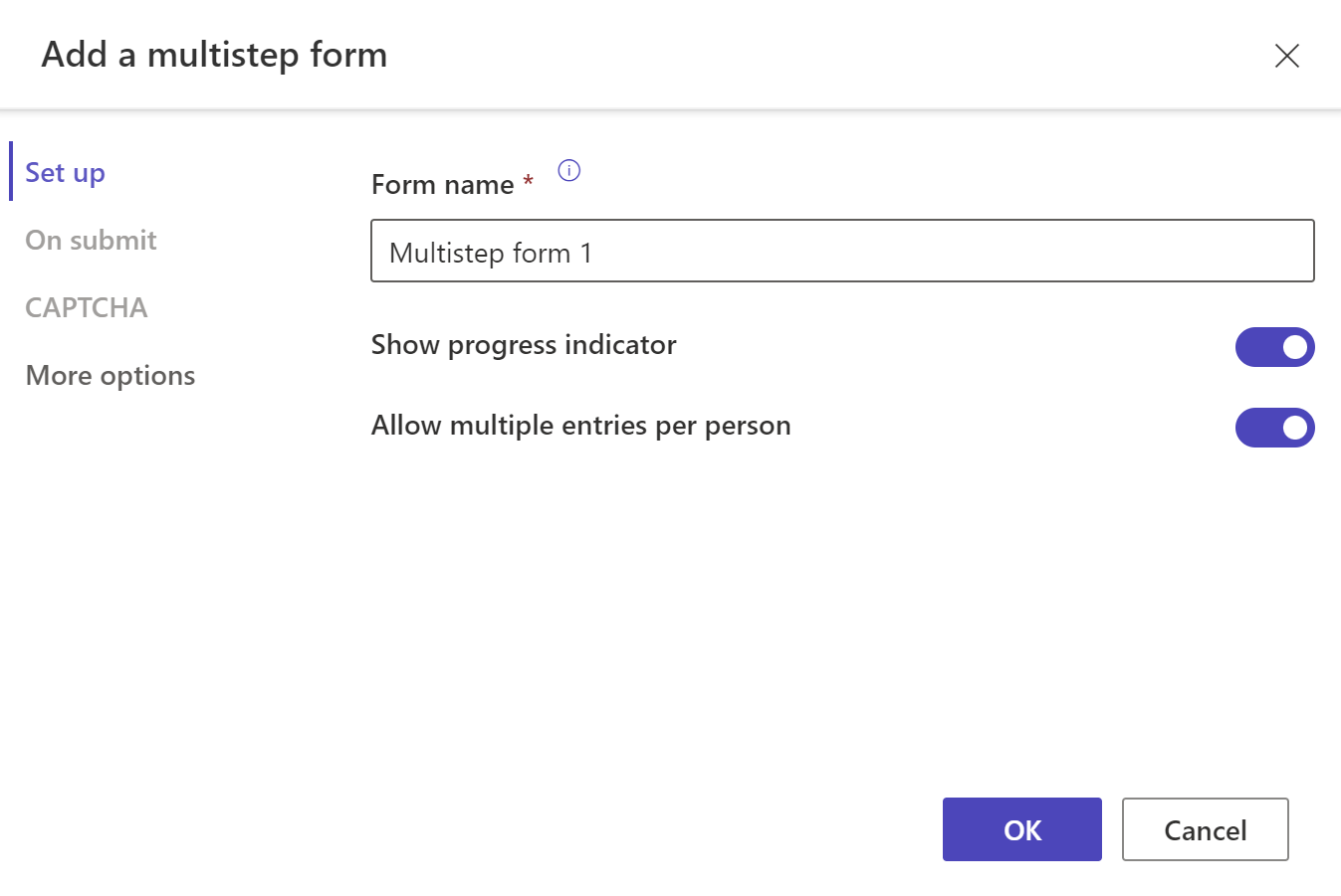 Screenshot del menu Configurazione per il modulo con più passaggi.