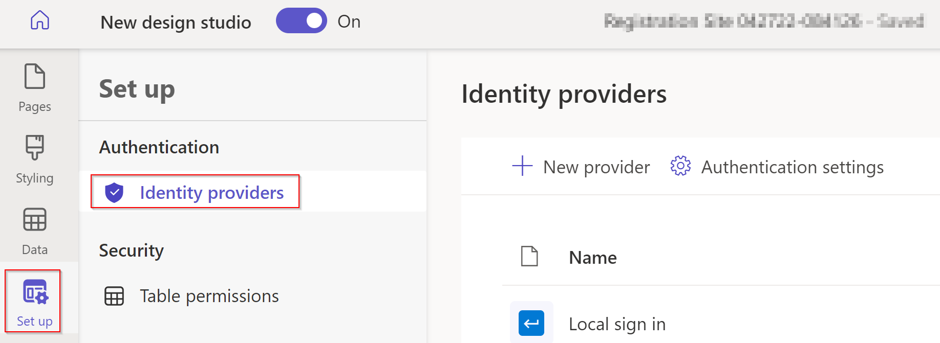 Scegli un provider di identità dal menu Configura.