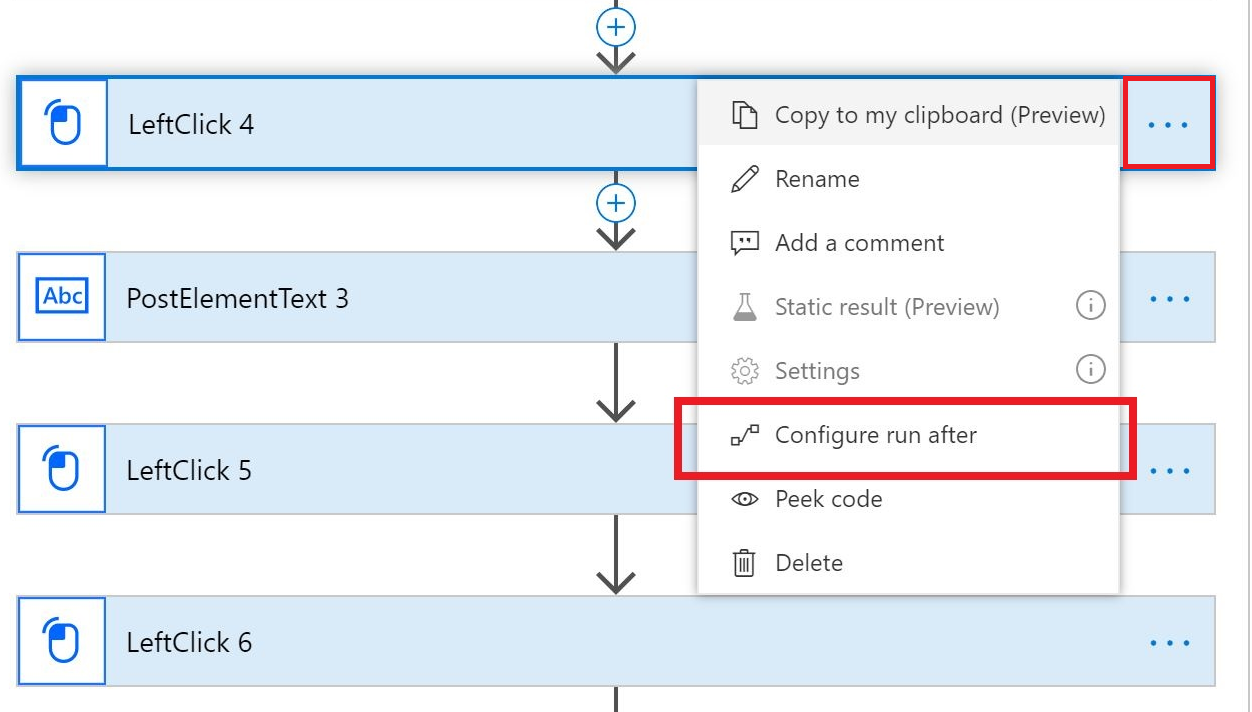 Configura azione Run after