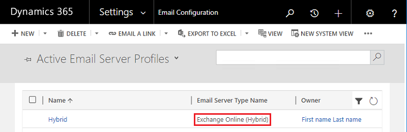 Impostazioni e-mail, Profili server e-mail attivi - Exchange Online Hybrid)