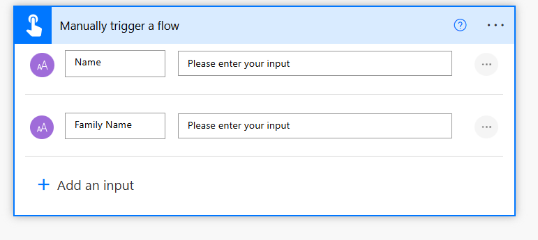 Due parametri di input per un trigger manuale nella finestra di progettazione classica.