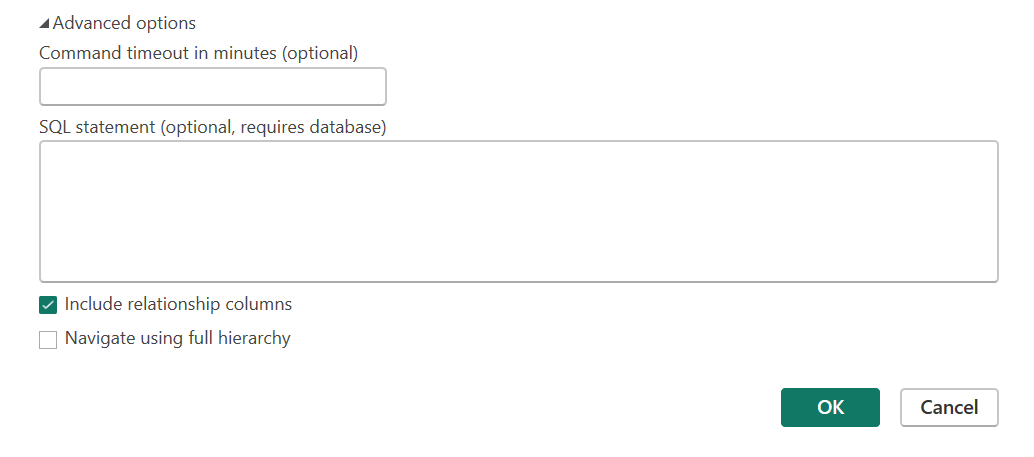 Opzioni avanzate incluse nella finestra di dialogo Connessione PostgreSQL.