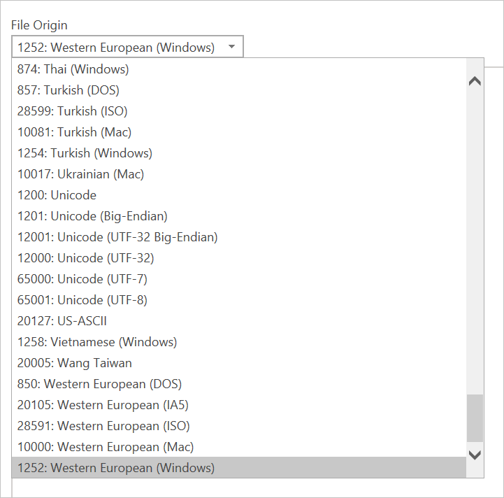 Selezione delle impostazioni cultura dei file per Testo/CSV.