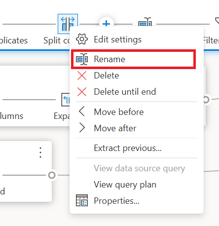 Screenshot dell'opzione di ridenominazione all'interno del menu contestuale a livello di passaggio dopo aver fatto clic con il pulsante destro del mouse su un passaggio.