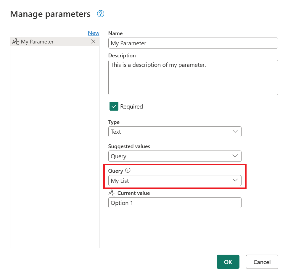 Parametro con query di elenco.