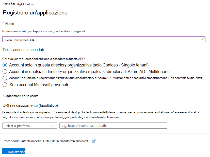 Registrare un'applicazione.