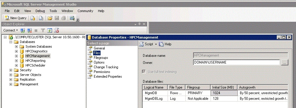 Configurare database HPC in SQL Management Studio