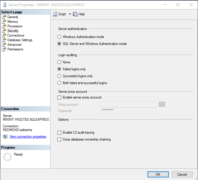 Configure SQL Server Express authentication