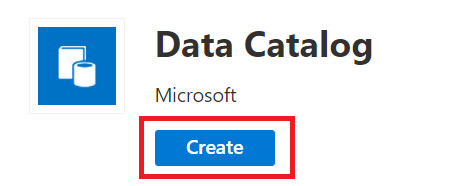 Tipo di risorsa catalogo dati con il pulsante Crea selezionato.