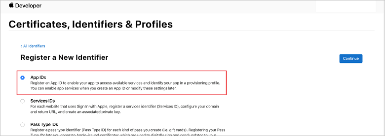 portale di provisioning iOS registrare una nuova pagina ID