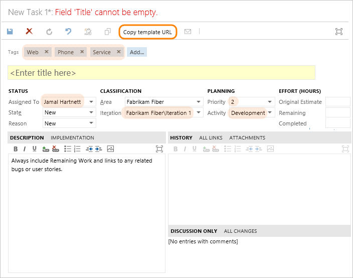 Define fields and choose Copy the URL