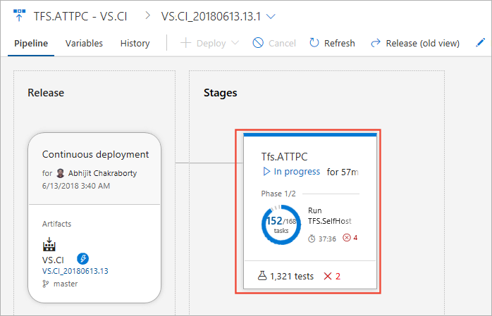 In progress release view