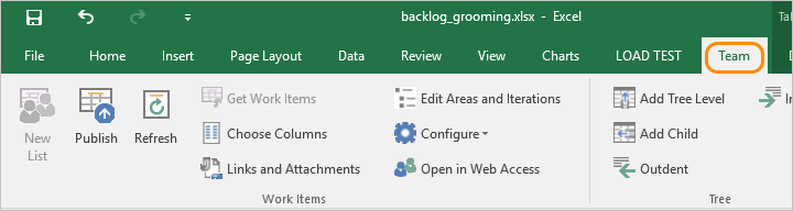 Excel TFS-Office integration Team ribbon