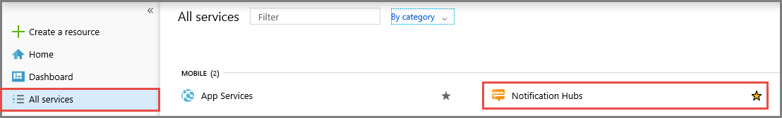 Portale di Azure - Selezionare Hub di notifica