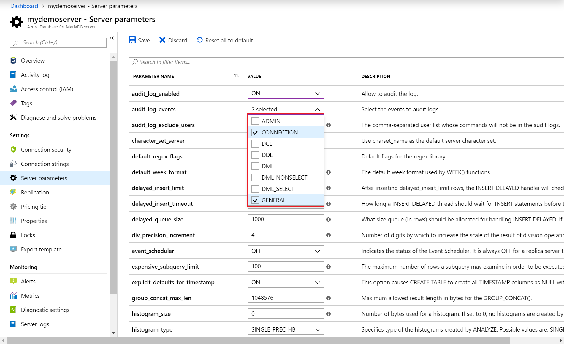 Audit log events