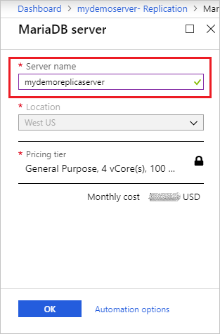 Azure Database for MariaDB - Replica name