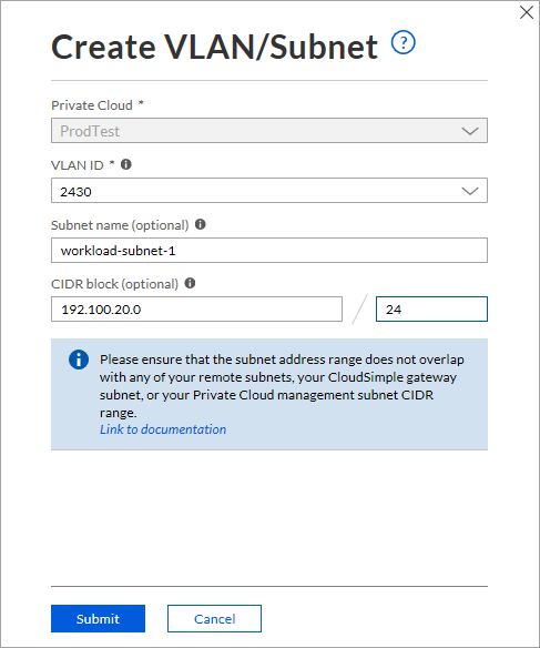 Creare dettagli VLAN/Subnet