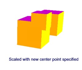 Three cubes scaled with center point specified