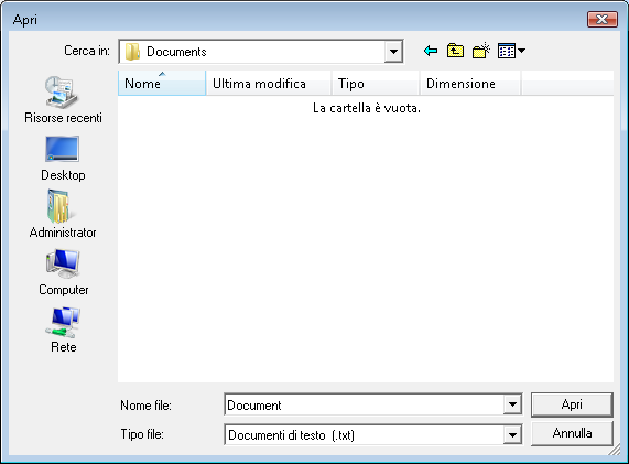 Finestra di dialogo Apri