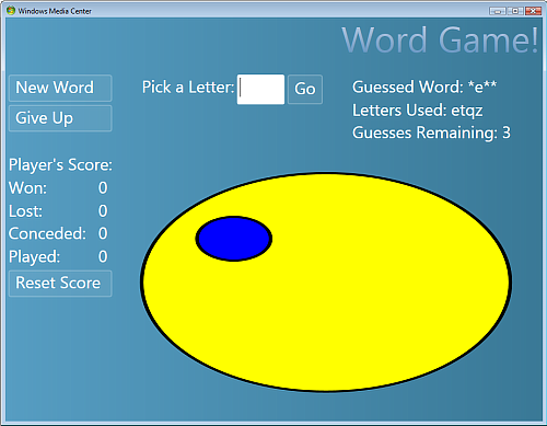 Schermata dell'esempio WordGame