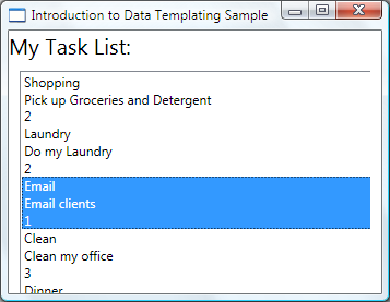 Schermata dell'esempio Introduction to Data Templating