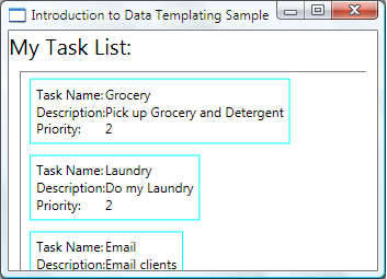 Schermata dell'esempio Introduction to Data Templating