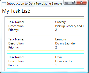 Schermata dell'esempio Introduction to Data Templating