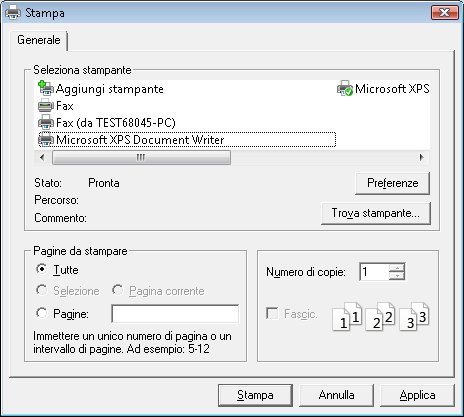 Finestra di dialogo Stampa