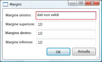 Margine sinistro non valido