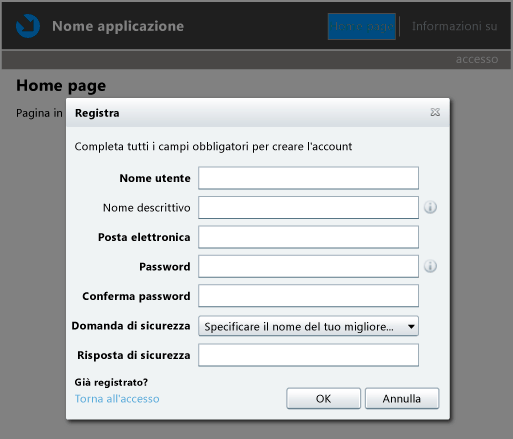 Finestra di dialogo Registrazione