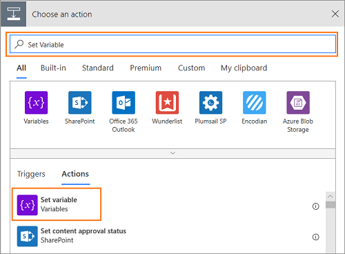 Add Set Variable Action.