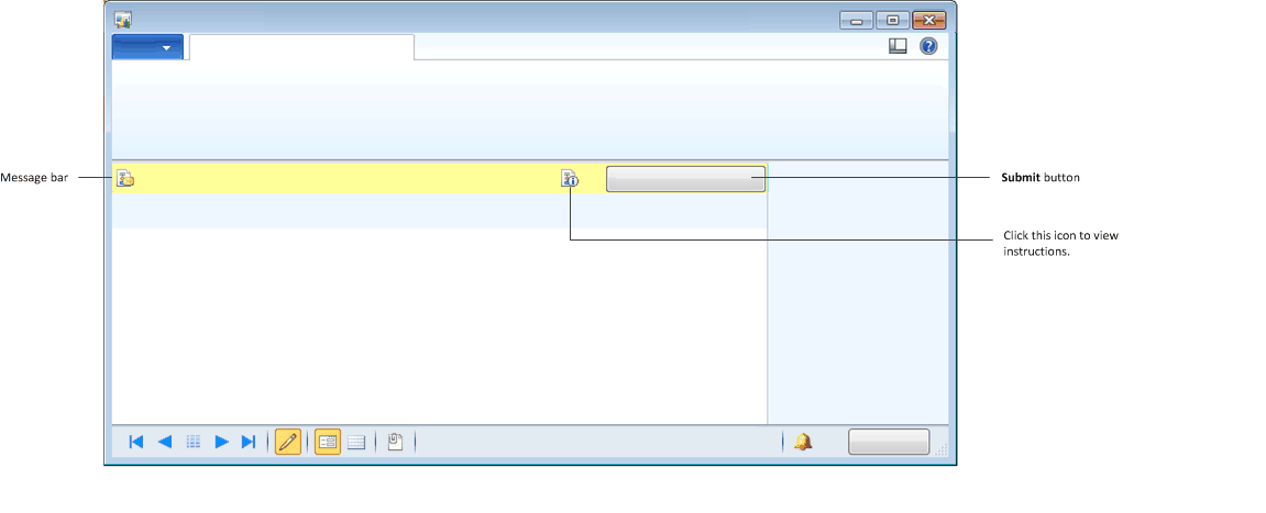 Workflow message bar with the Submit button