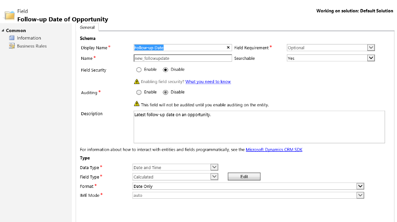 Data di completamento relativa a un'opportunità in Dynamics CRM