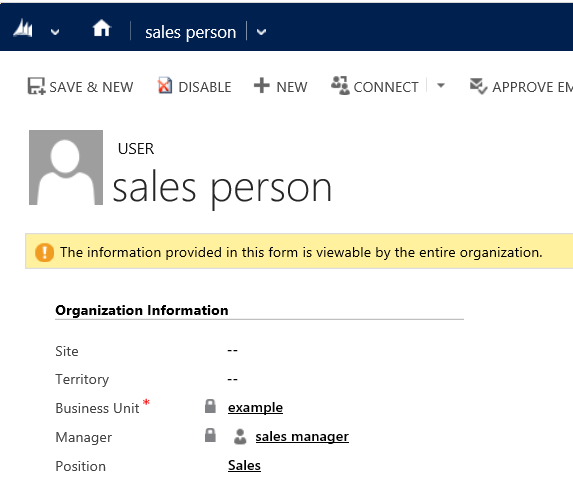 Record utente del venditore in Dynamics CRM