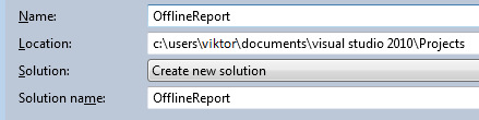Visual Studio 2010, New Visual C# Project, Name