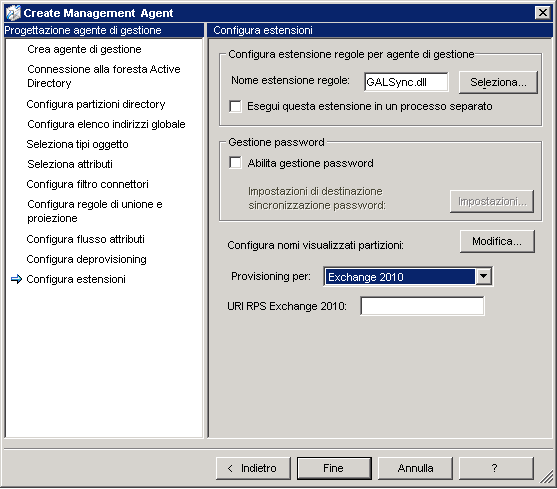 Provisioning dell'agente di gestione di Exchange 2010