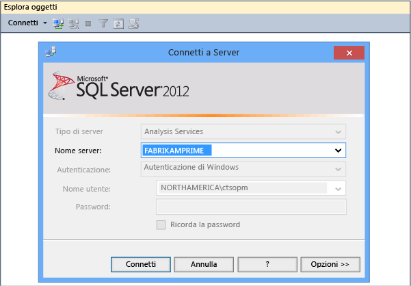 Connettersi al database di Analysis Services