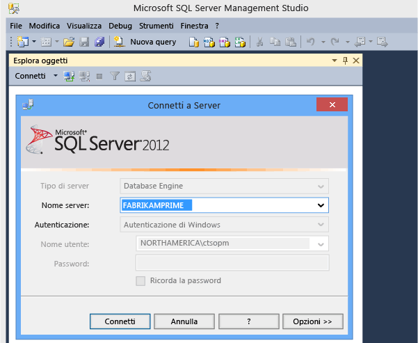 Connettersi al motore di database