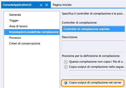 Rilasciare l'output in TFS