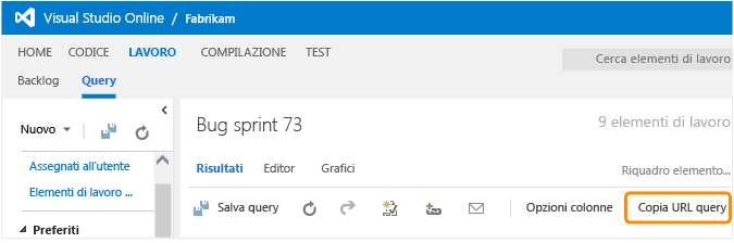 Copiare l'URL della query