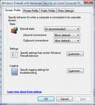 Windows Firewall with Advanced Security console tree