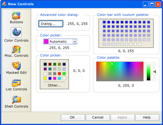 Controlli dei colori di CMFCPropertySheet