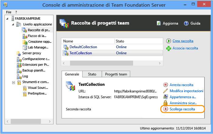 Scollegare una raccolta di progetti team