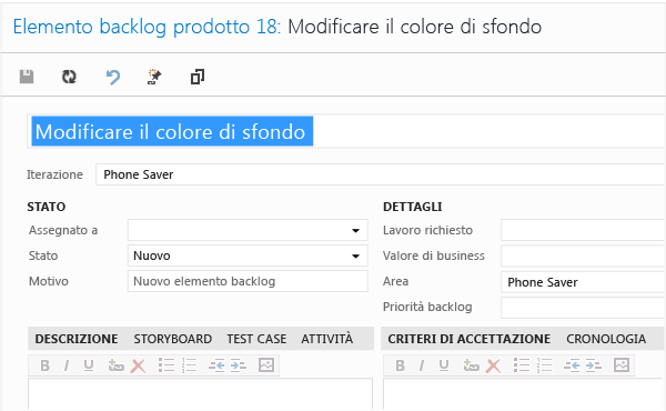 Elemento di lavoro visualizzato in Team Web Access