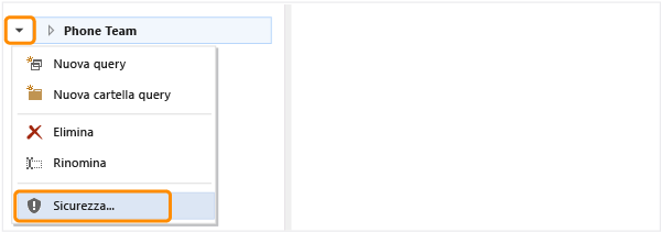 Collegamento Sicurezza nel menu di scelta rapida per una query o cartella