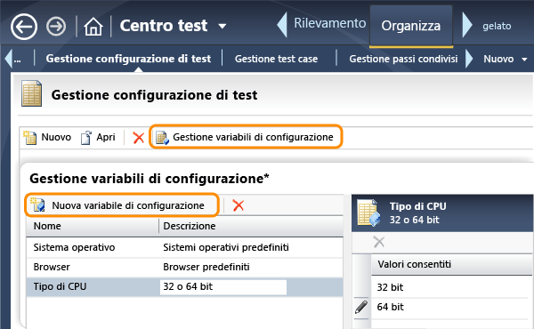 Definire le variabili di configurazione e i valori.